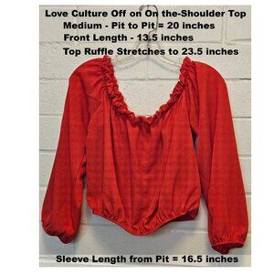 Poppy Red - Off or On the Shoulder Top with Ruffles and Long Sleeves Size M